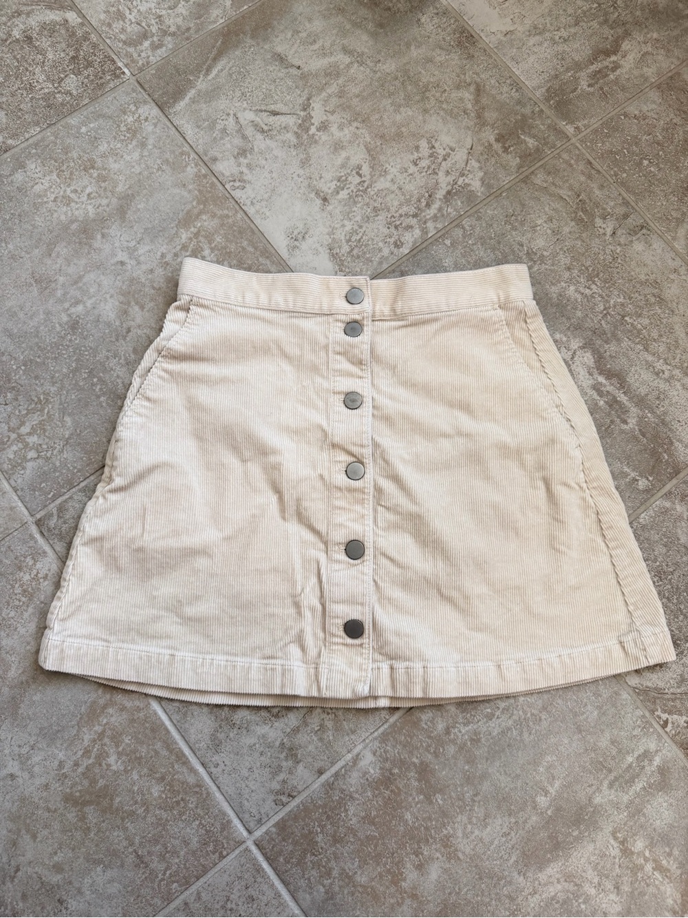 UNIQLO Corduroy Button Front Mini Skirt Off White Size 4